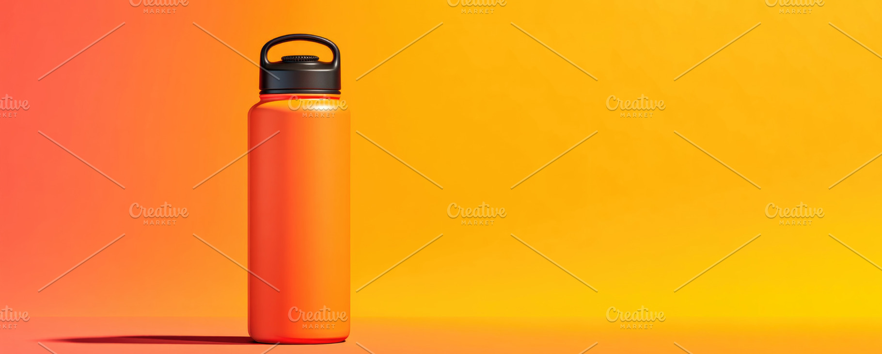 Bright Orange Reusable Water Bottle on Vibrant Yellow Background, a Beauty & Fashion Photo by José Manuel Gelpi