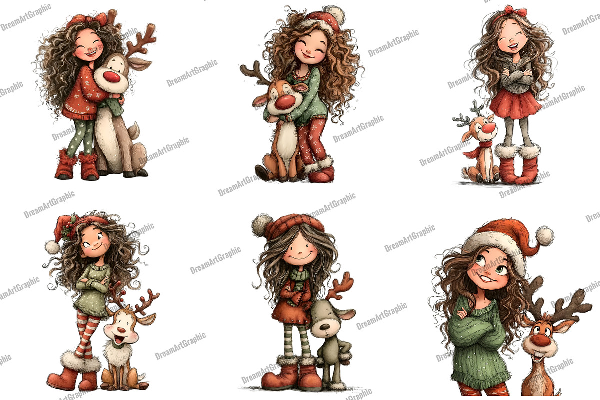 Girl Christmas deer Clipart, an Illustration by DreamArtGraphic (Photo 5 of 5)