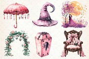 Pink Halloween Witch Wedding Clipart, an Illustration by Dream Creation (Thumbnail 6 of 7)