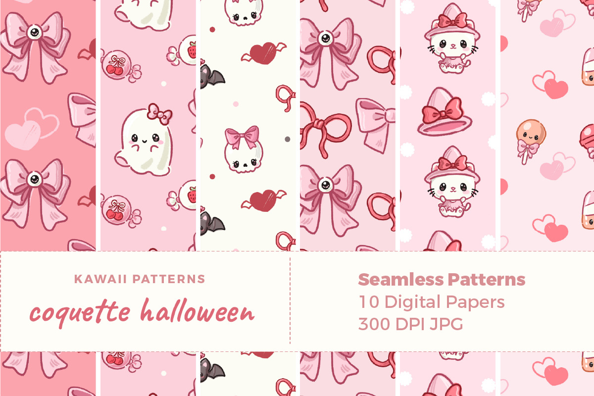 Girly Halloween Seamless Patterns, a Pattern Graphic by TheClipAtelier (Photo 1 of 3)