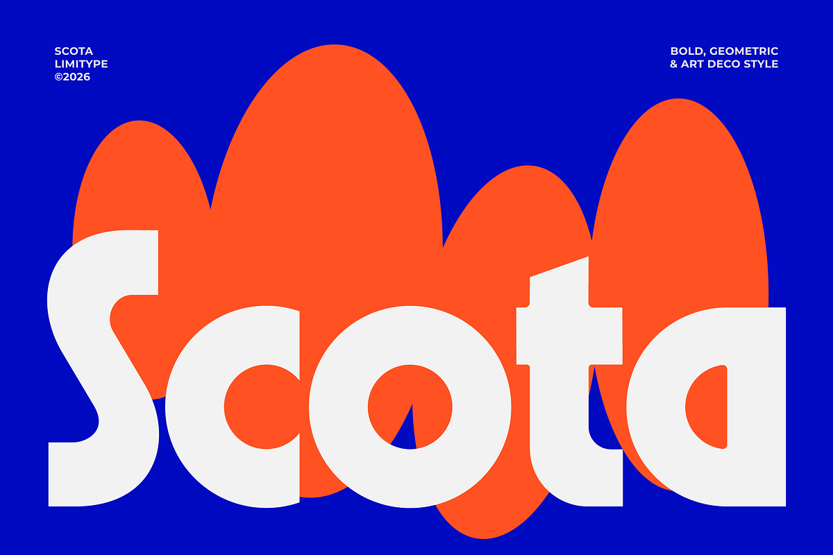 Scota - Bold Geometric Font, a Sans Serif Font by limitype (Photo 1 of 12)