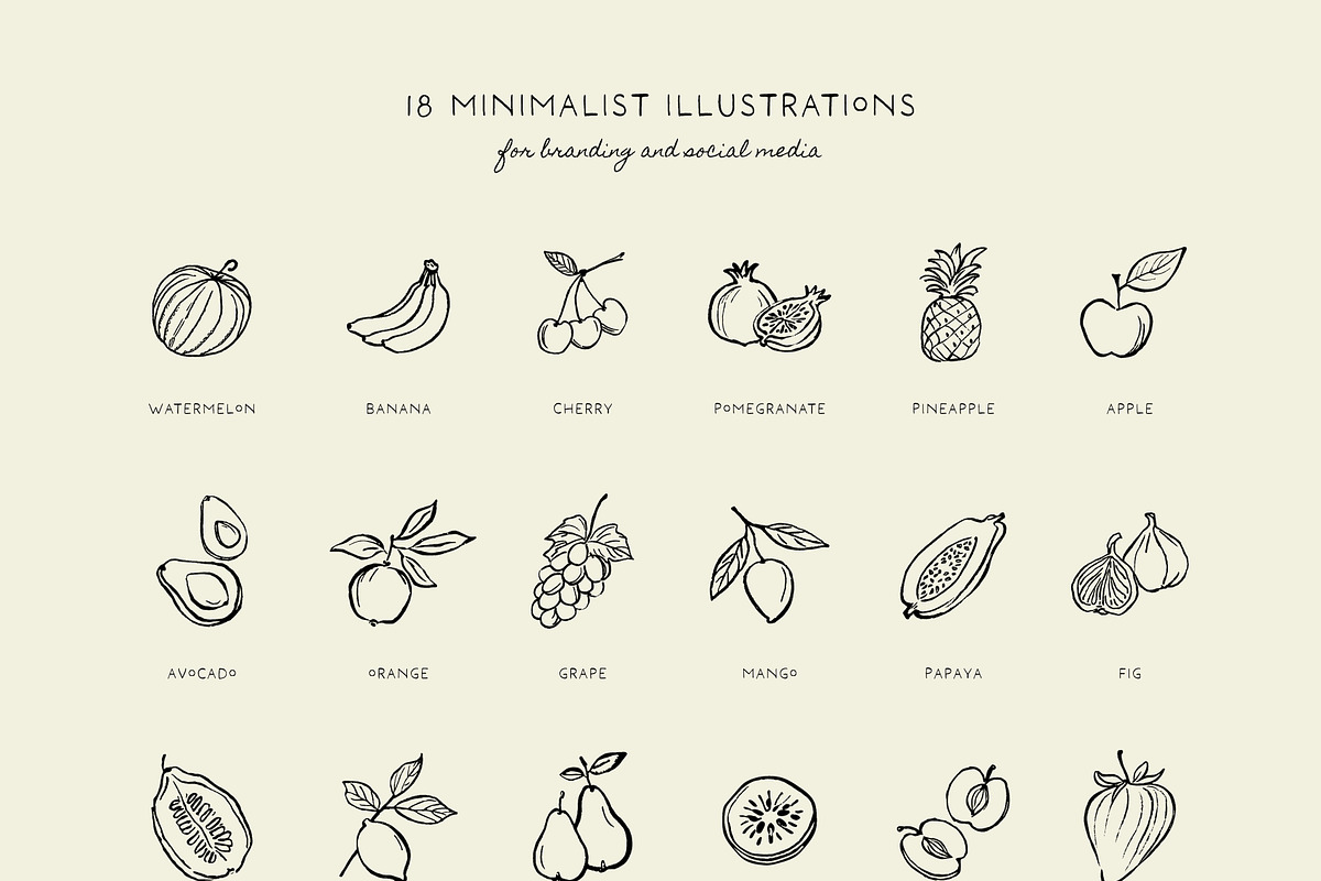 FRUITS line art illustrations, a Food Illustration by Crocus Paperi (Photo 3 of 5)