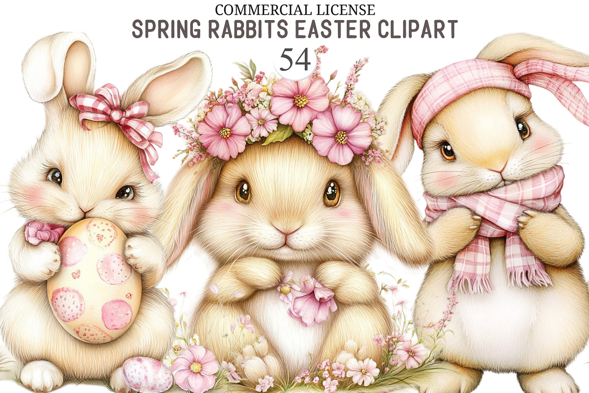 Whimsical Spring Rabbits Easter Clip, an Illustration by designcity5 (Photo 1 of 5)