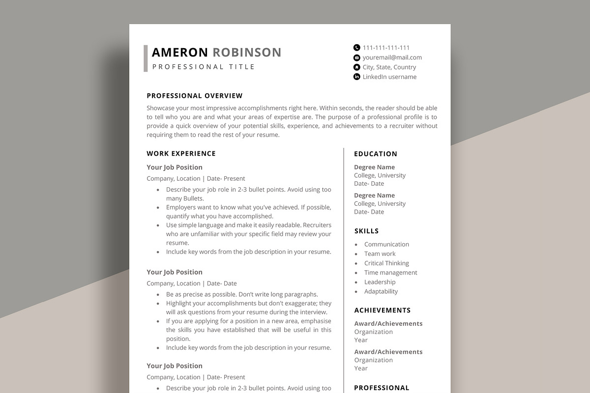 Simple Resume Template | CV Template, a Resume Template by aivos (Photo 1 of 5)