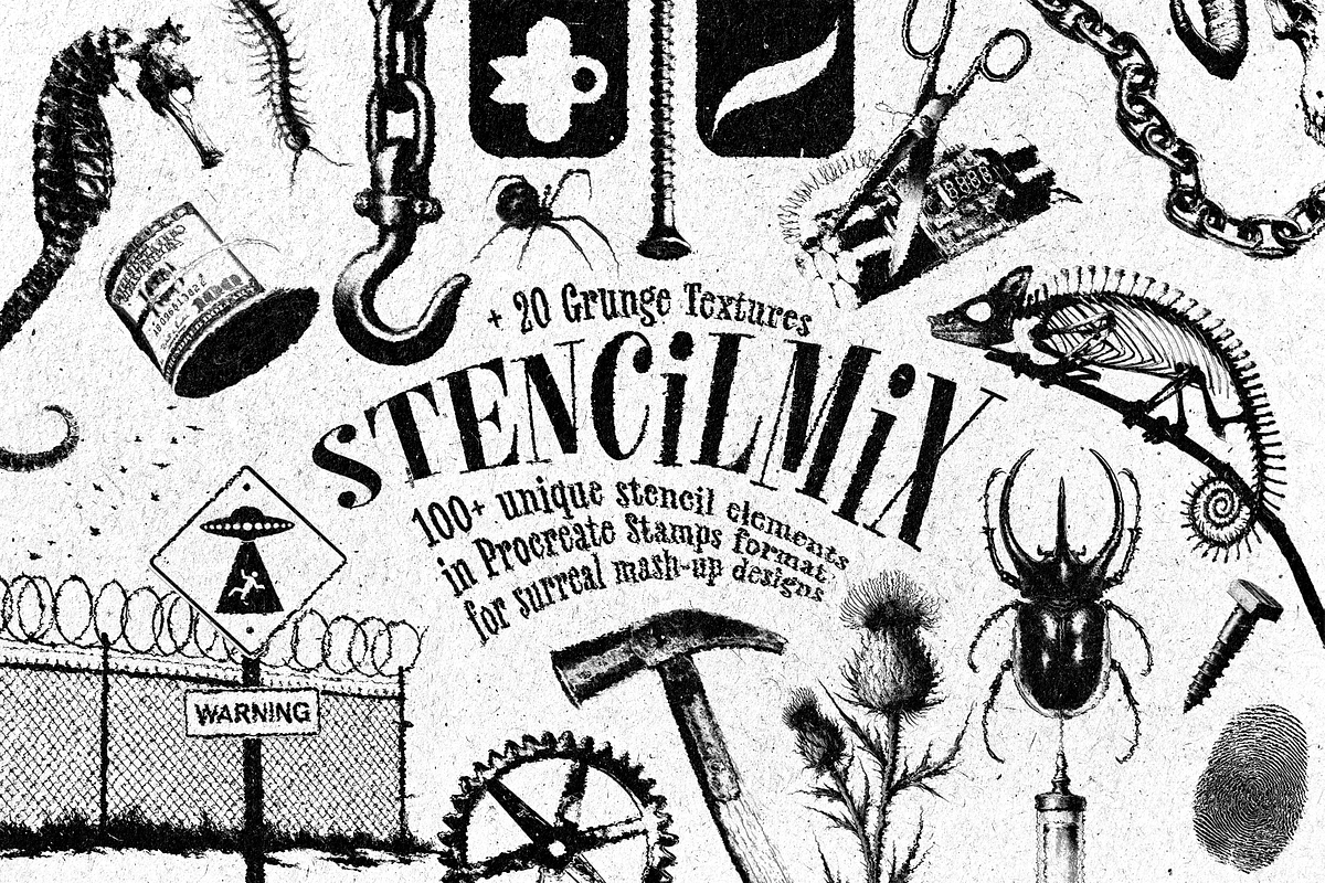 StencilMix Procreate Stamps, a Brush Add-On by PeeperDesignStudio (Photo 1 of 7)