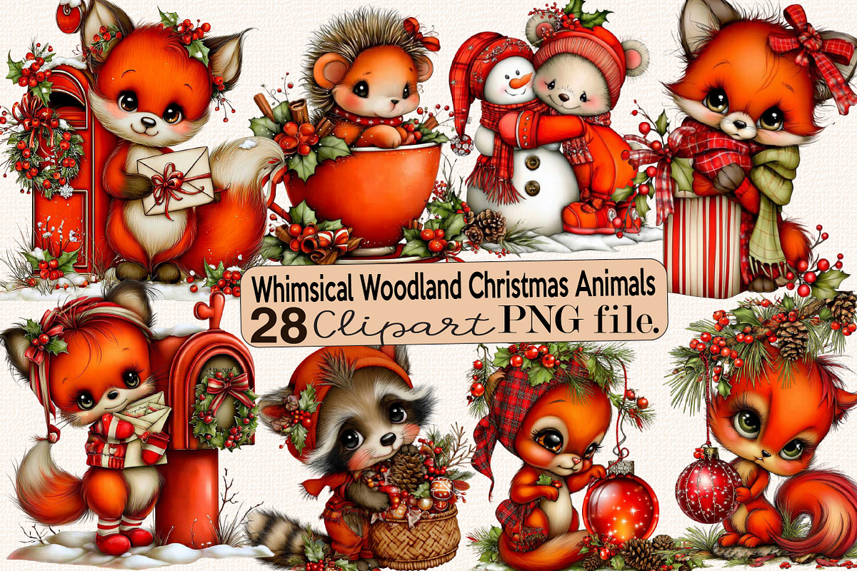 Whimsical Woodland Christmas Animals, an Animal Illustration by SVGArt (Photo 1 of 5)