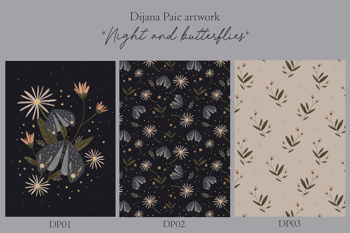 Nights & butterflies, a Pattern Graphic by DijanaDesignShop (Photo 2 of 7)