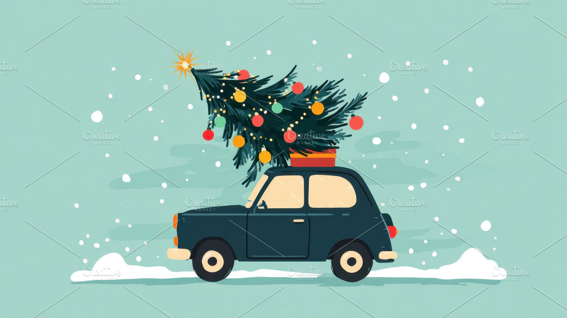 Car carrying Christmas tree in snow, a Photo by Beautiful things