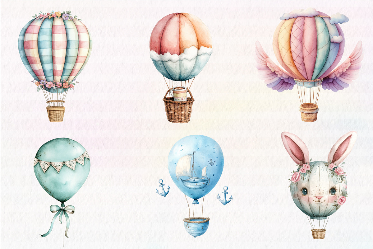 Pastel Hot Air Balloons Clipart, an Illustration by CreationArt (Photo 2 of 5)