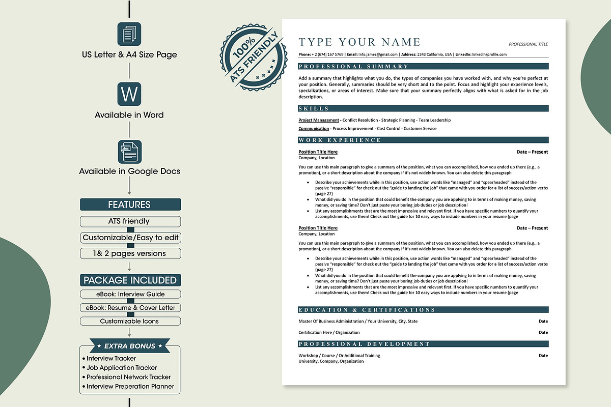 ATS Resume Template for Fresher, a Resume Template by Design_Xlab (Photo 1 of 10)