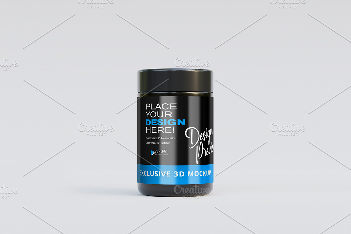 Plastic Screw Cap Mockup with Packet, a Cups & Container Mockup by artBit Design Studio (Photo 8 of 8)
