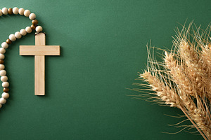 Wooden Cross with Rosary and Wheat, a Holiday Photo by Davizro's Market
