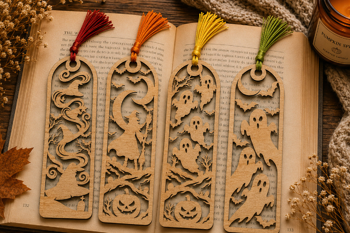 Spooky Ghost & Witch Wooden Bookmark, an Object Graphic by Creative Art (Photo 1 of 3)
