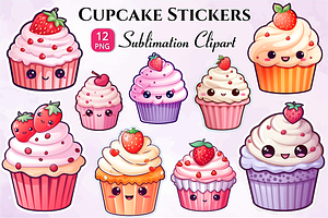 Cute Cupcake Stickers PNG