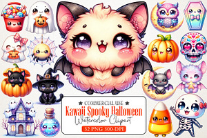 Kawaii Spooky Halloween Clipart, an Illustration by RobertsArt