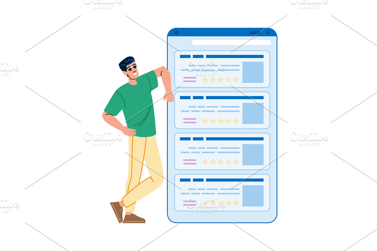 Customer choosing products, reading, a Technology Illustration by pikepicture