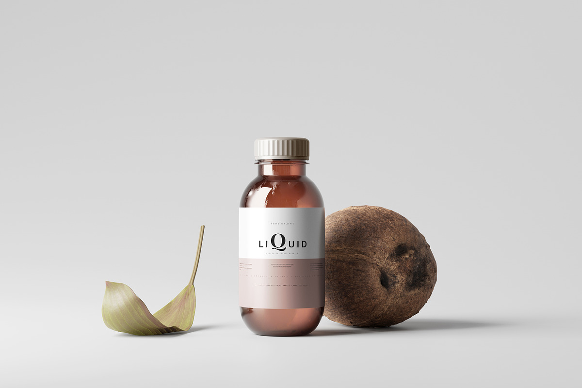 Amber Glass Medicine Bottle Mockup, a Cups & Container Mockup by pmvch (Photo 4 of 10)
