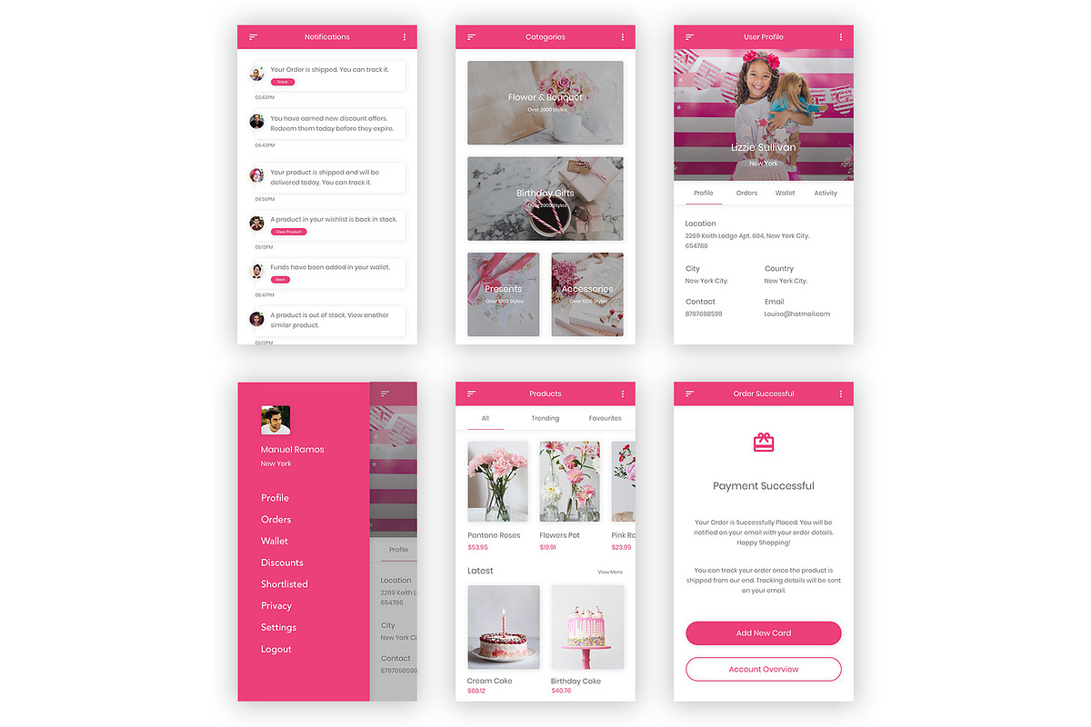 Gifts & Flowers Shop Adobe XD App, an UI Kit Template by themelove