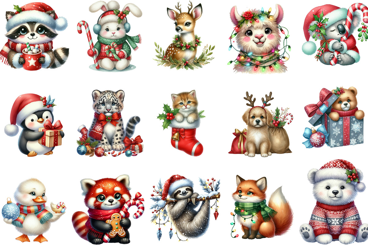 Cute Christmas Animal Clipart, an Illustration by Designking (Photo 3 of 5)