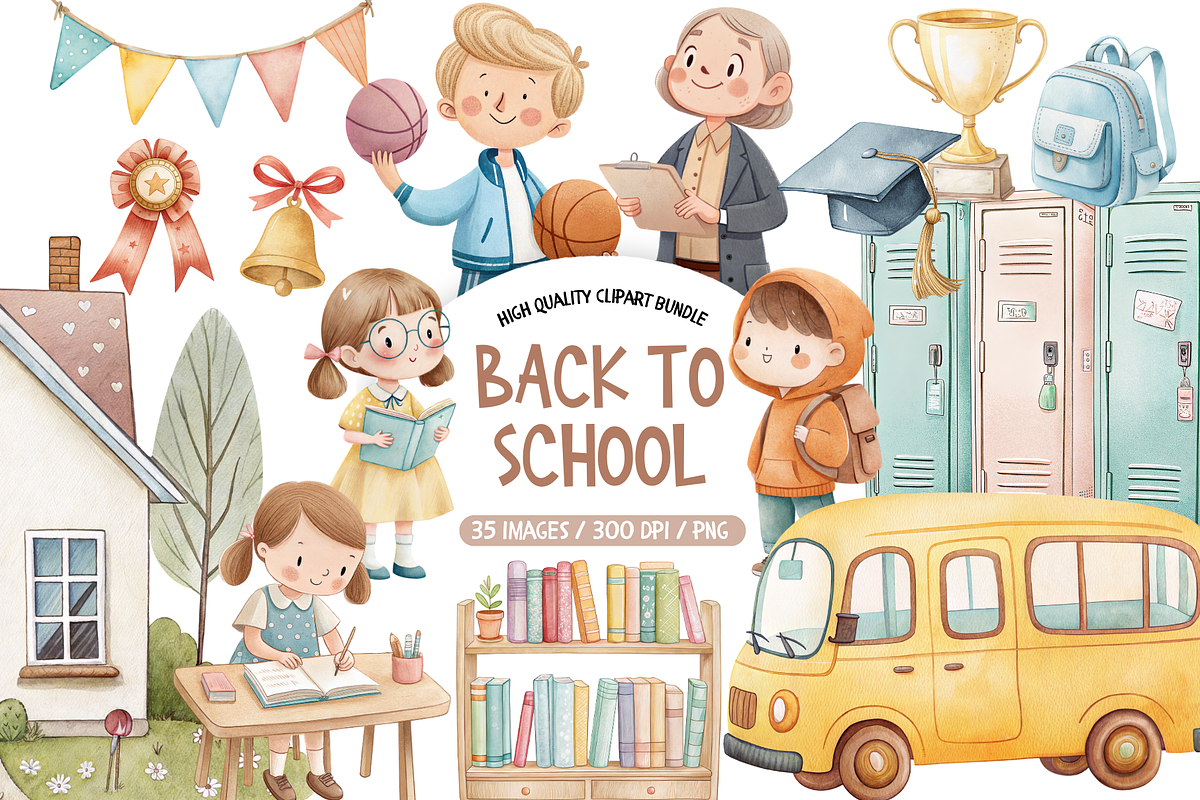 Cute School Supplies PNG, an Illustration by TatiMockup (Photo 1 of 5)