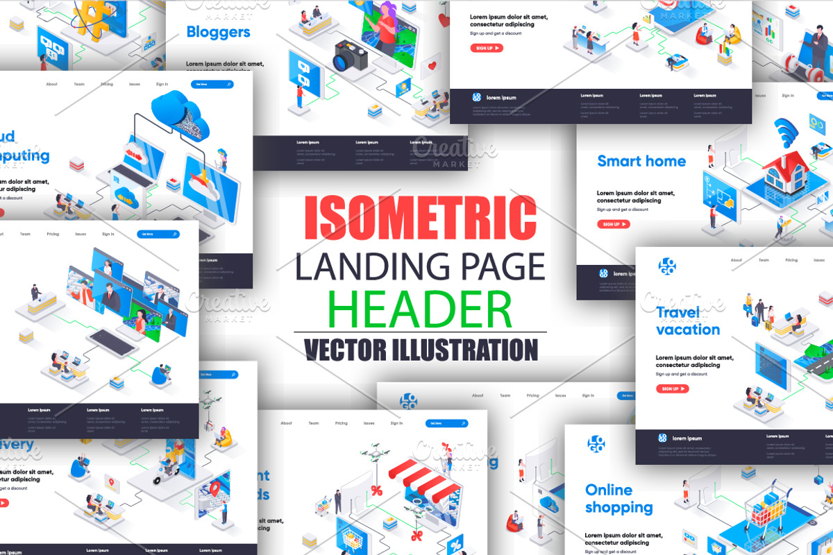 Isometric Landing Page Template, an Illustration by alexdndz (Photo 29 of 29)