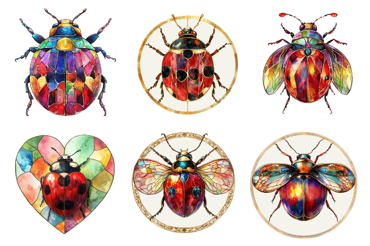 Round Stained Glass Ladybug png, an Illustration by CreationArt (Photo 3 of 5)
