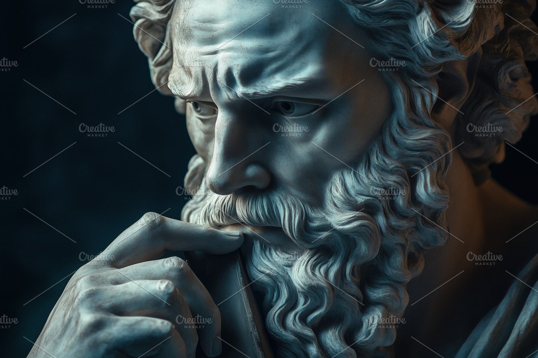 Classical marble statue depicting a thoughtful philosopher with a beard, deep i, a Person Photo by Textures & Backgrounds