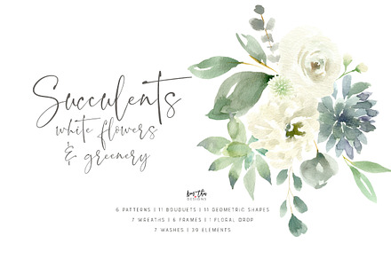 Succulents, White Flowers & Greenery
