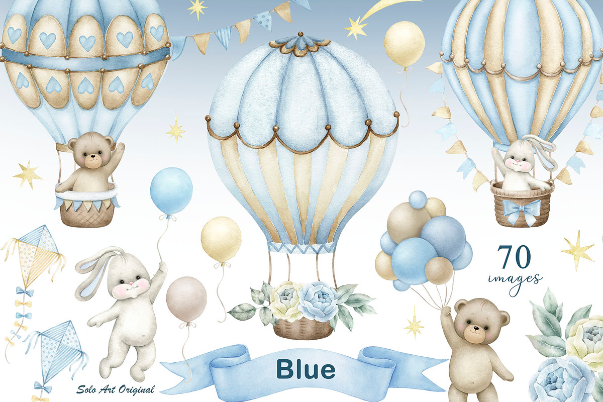 Teddy bear, hot air balloons clipart, an Animal Illustration by Solo Art Original (Photo 1 of 8)
