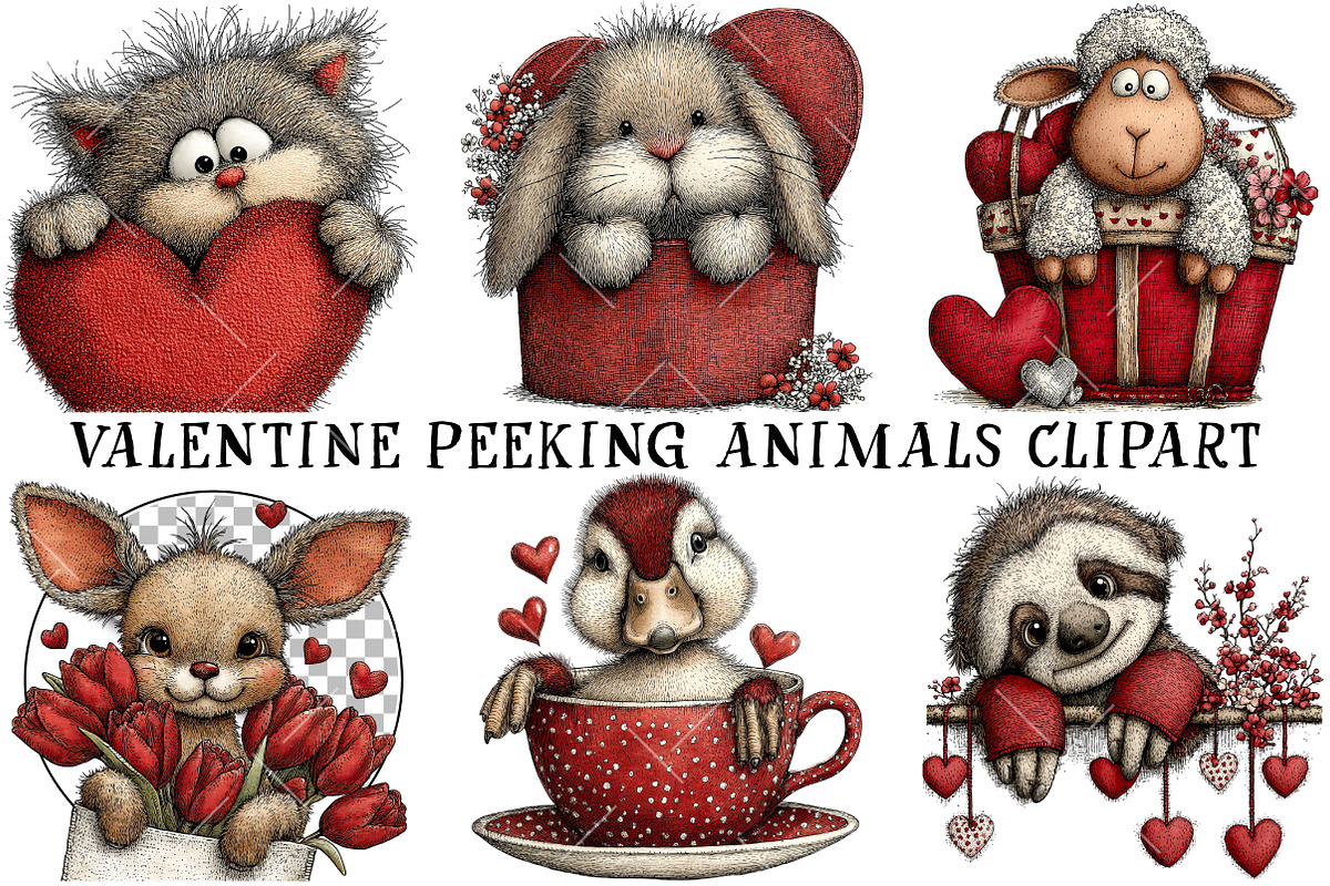 Valentine Peeking Animals Clipart, an Illustration by OK Design (Photo 2 of 6)