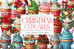 Christmas Cupcakes Clipart Bundle, an Illustration by SinaCreation