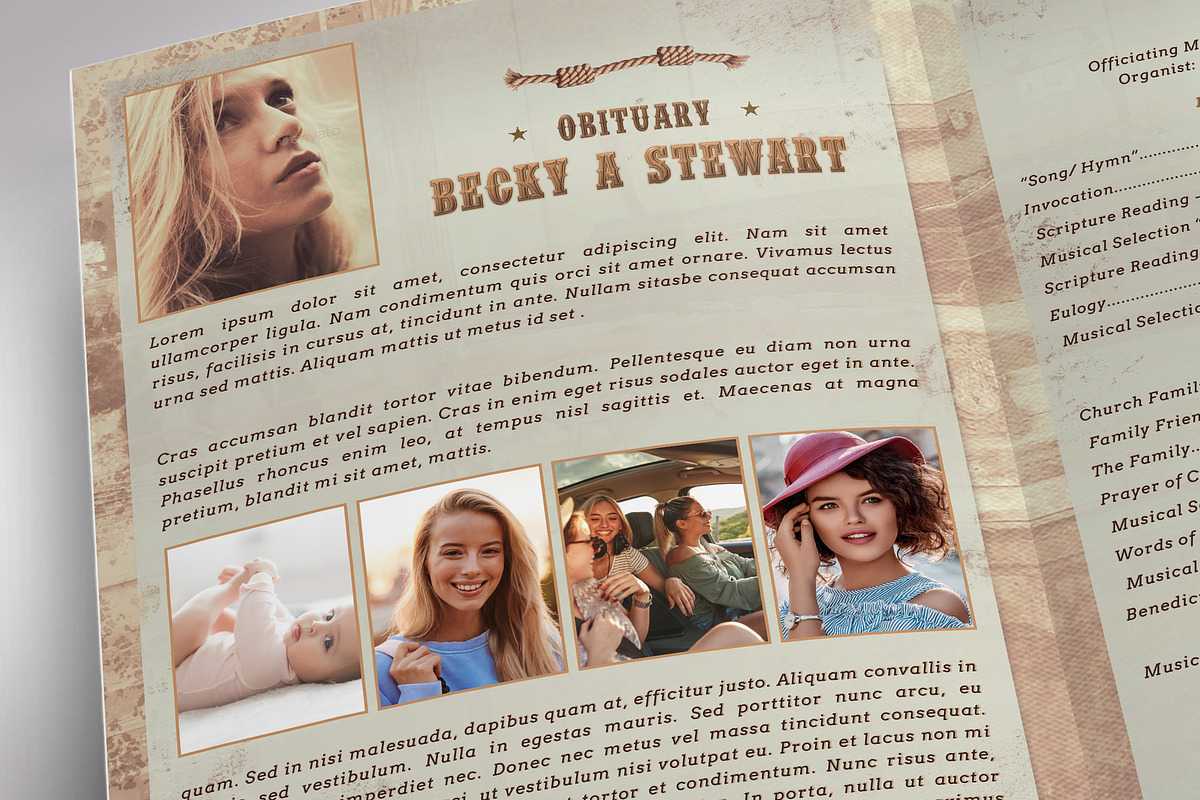 Cowgirl Tabloid Funeral Program, a Brochure Template by Four C Graphic (Photo 6 of 10)