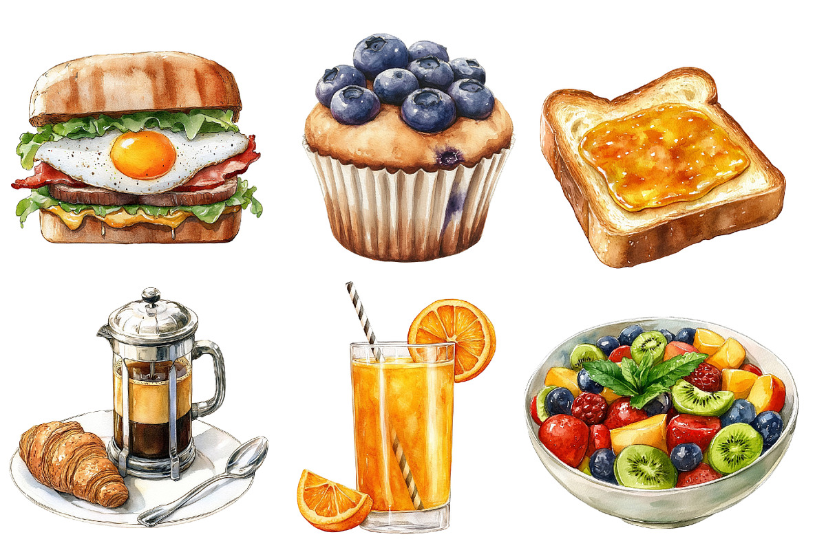 Watercolor Lazy Brunch Day Clipart, an Illustration by Designworld (Photo 3 of 7)