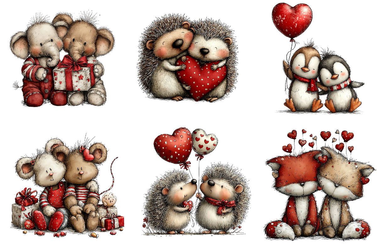 whimsical valentine animals clipart, an Illustration by CreationArt (Photo 2 of 5)