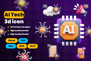 AI tech 3d Icon Pack, an Object 3D Model by Ui Stock