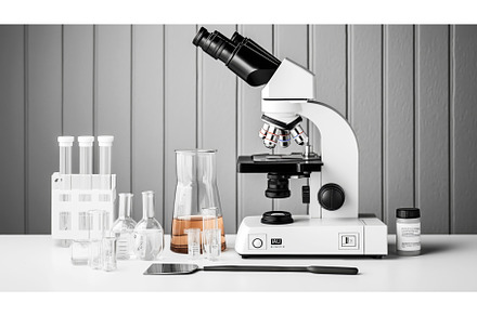 Laboratory setup with a microscope, an Abstract Photo by Sergey Kotenev