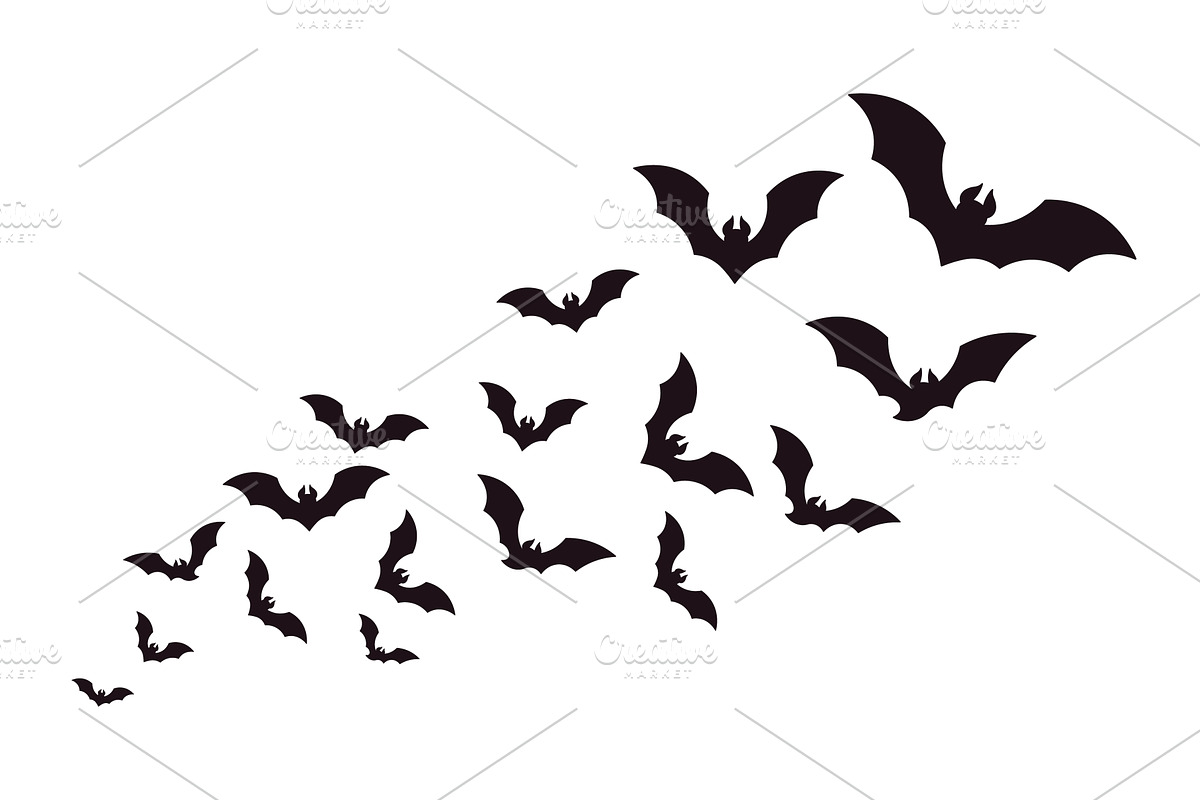 Flying black bats. Halloween sticker, an Animal Illustration by LadadikArt