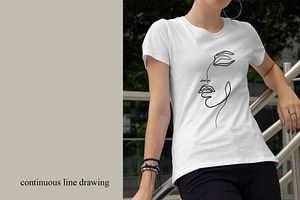 Woman Face Continuous Line Drawing