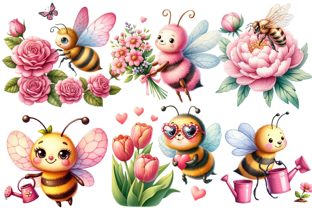 Pink Summer Bees Garden Clipart, an Illustration by Designworld (Photo 3 of 6)