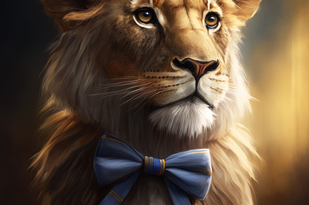 Cute Lion Portrait with Bow Tie