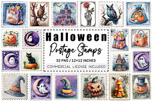 Halloween Postage Stamps Clipart., a Graphic by CitraGraphics