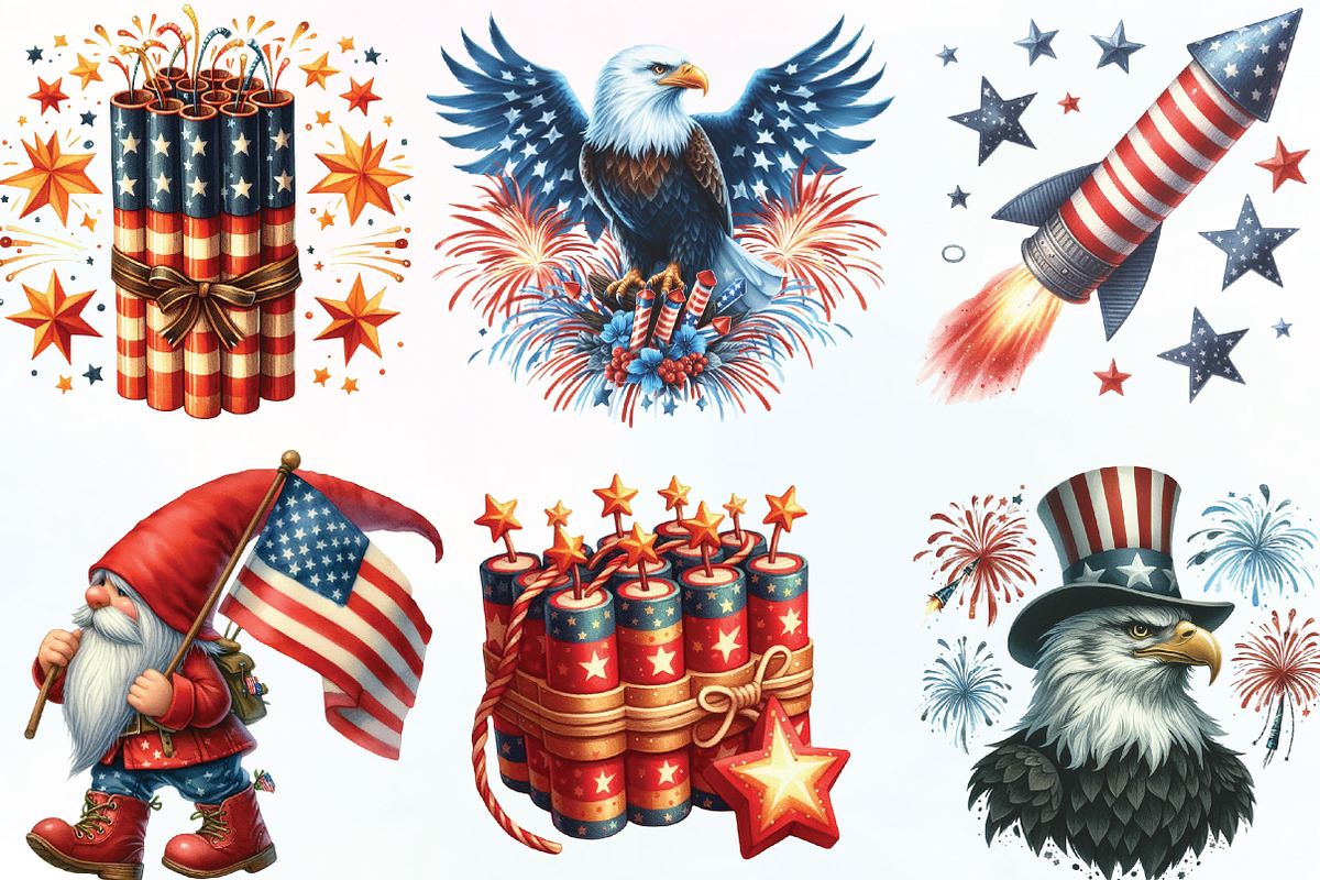 Watercolor 4th Of July Clipart, an Illustration by CraftArtStudio (Photo 2 of 6)