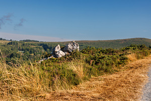 Rocky Outcrop and Green Hills on Camino Primitivo, Galicia, Spai