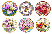 Round Stained Glass Bee Flower Png, an Illustration by cherrydesign (Thumbnail 3 of 3)