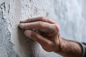 Hand applying plaster on a wall, a Photo by Beautiful things