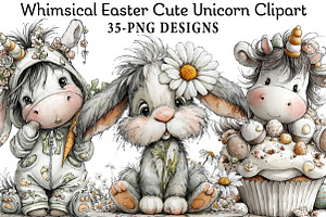 Whimsical Easter Cute Unicorn Clipar, an Illustration by Daily.Designs