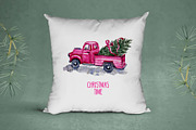 Watercolor christmas truck, a Decorative Illustration by NataliMiasStore (Thumbnail 2 of 3)