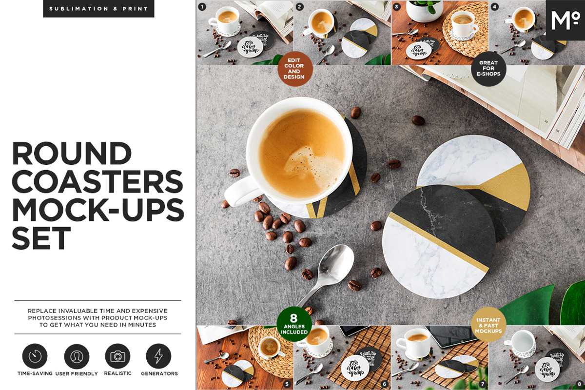 Round Coasters Mock-ups Set, a Cups & Container Mockup by Mocca Mockups Store (Photo 1 of 24)