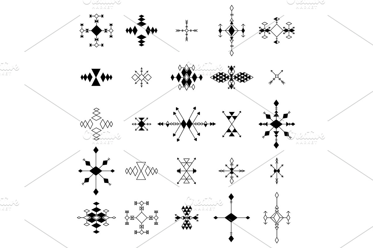 Aztec patterns set in simple style, a Decorative Illustration by Lytvynenko Anna