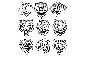 Set of tiger head icons in, an Object Illustration by Things for designers